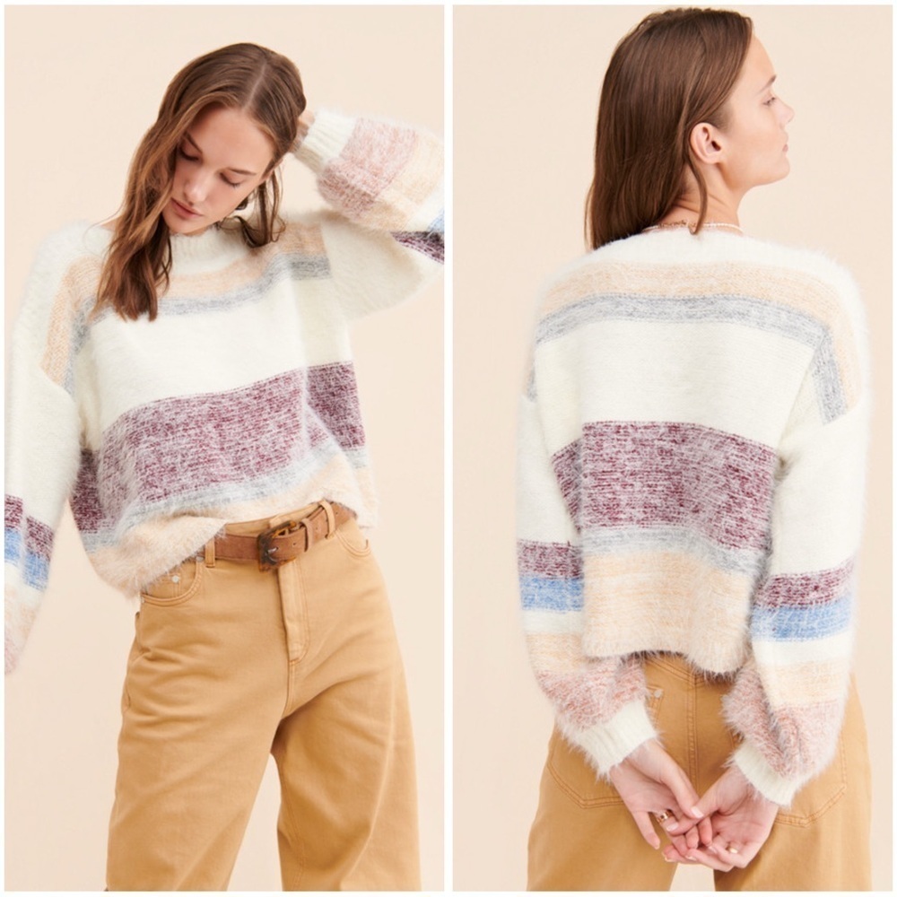 Lumiere Gentle Fawn Cozy Ivory Multicolor Striped Hilda Sweater Size Large